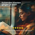 Vrouw leest in een trein met MR. PANACHE oordopjes in, genietend van rust en stilte.