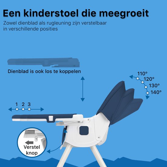 Phreeze Kinderstoel - Inklapbaar - Meegroeistoel 6 t/m 72 maanden - Afneembare Wielen - Eetstoel Baby & Peuter - Ook als Loopstoel, Wipstoel, Babystoel aan tafel / voor eten / thuis - Blauw van Merkloos — afbeelding 3