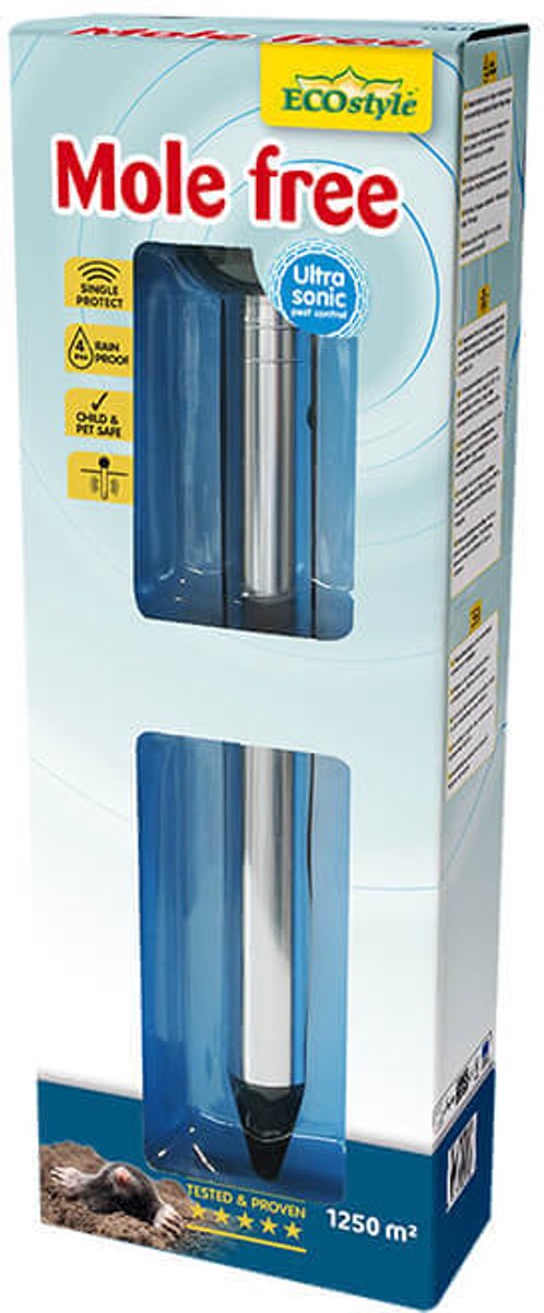 ECOstyle Mole Free Tegen Mollen en Woelmuizen - Veilig Voor Kinderen en Huisdieren - Ecologisch, Hygienisch en Vriendelijk - 1250 M²