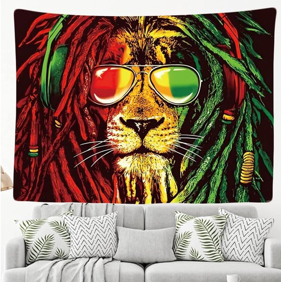 Ulticool - Reggae Rasta Jamaica Lion Glasses - Tapisserie - 200x150 cm - Groot tapisserie - Affiche