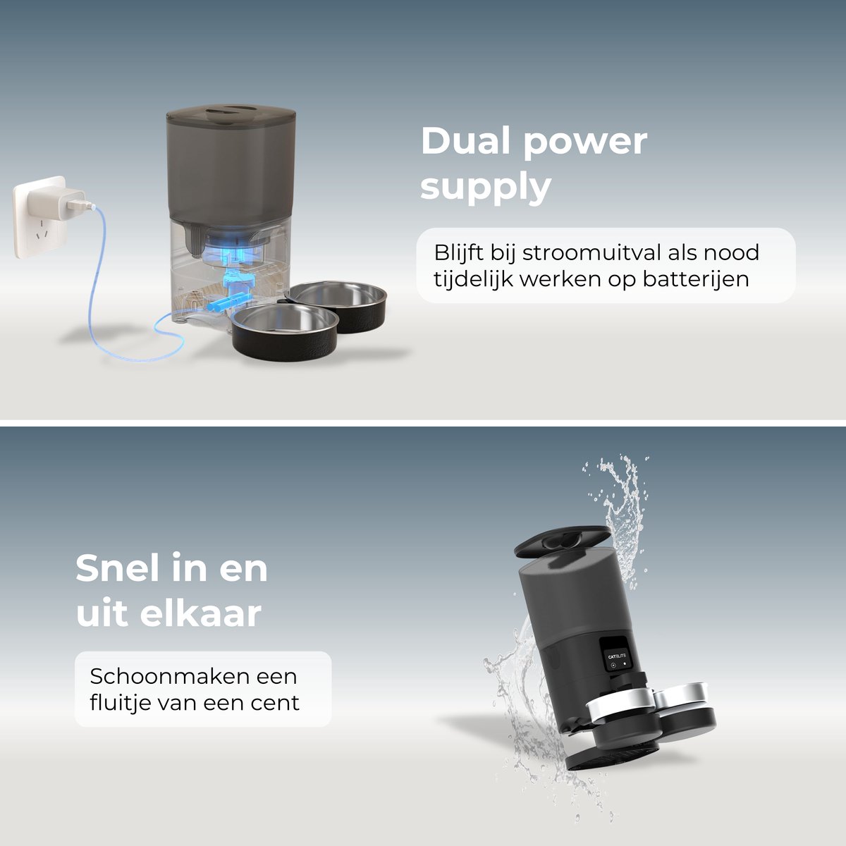 Afbeelding 3 van CatElite® - Automatische Voerbak Kat - 7L Voerdispenser RVS - Dual WiFi 5Ghz & 2.4Ghz - Voerautomaat Dispenser met Smart App - Voor droogvoer - Zwart
