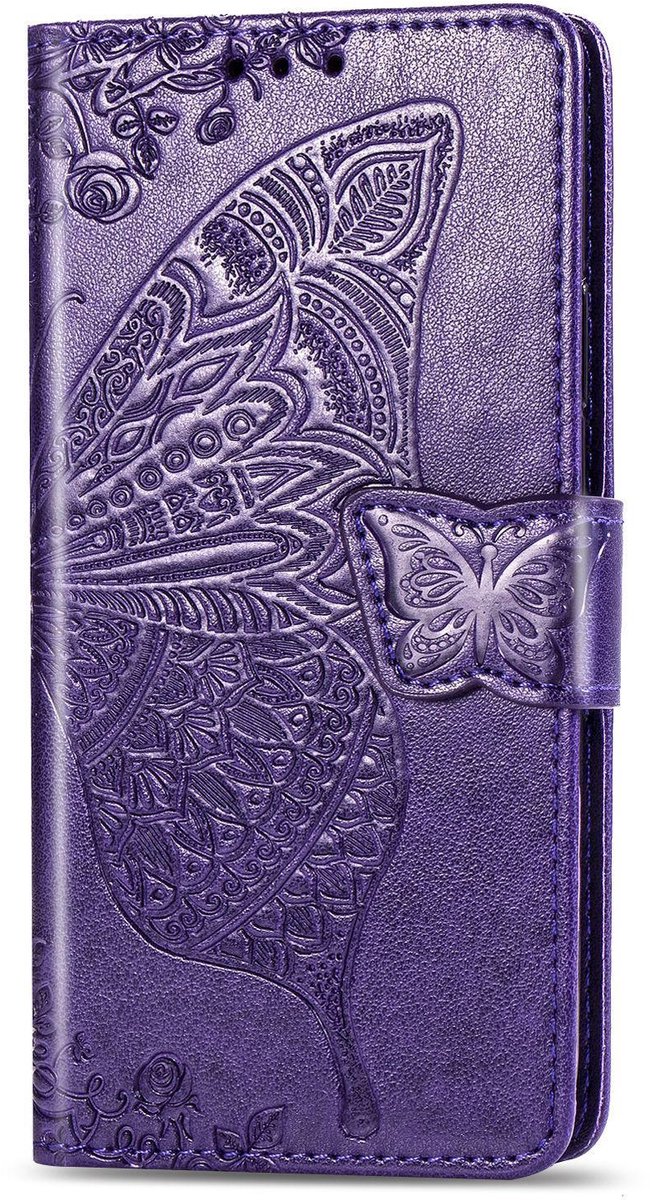 Mobigear Telefoonhoesje geschikt voor Apple iPhone 16e Hoesje | Mobigear Butterfly Bookcase Portemonnee | Pasjeshouder voor 3 Pasjes | Telefoonhoesje voor Pinpas / OV Kaart / Rijbewijs - Paars