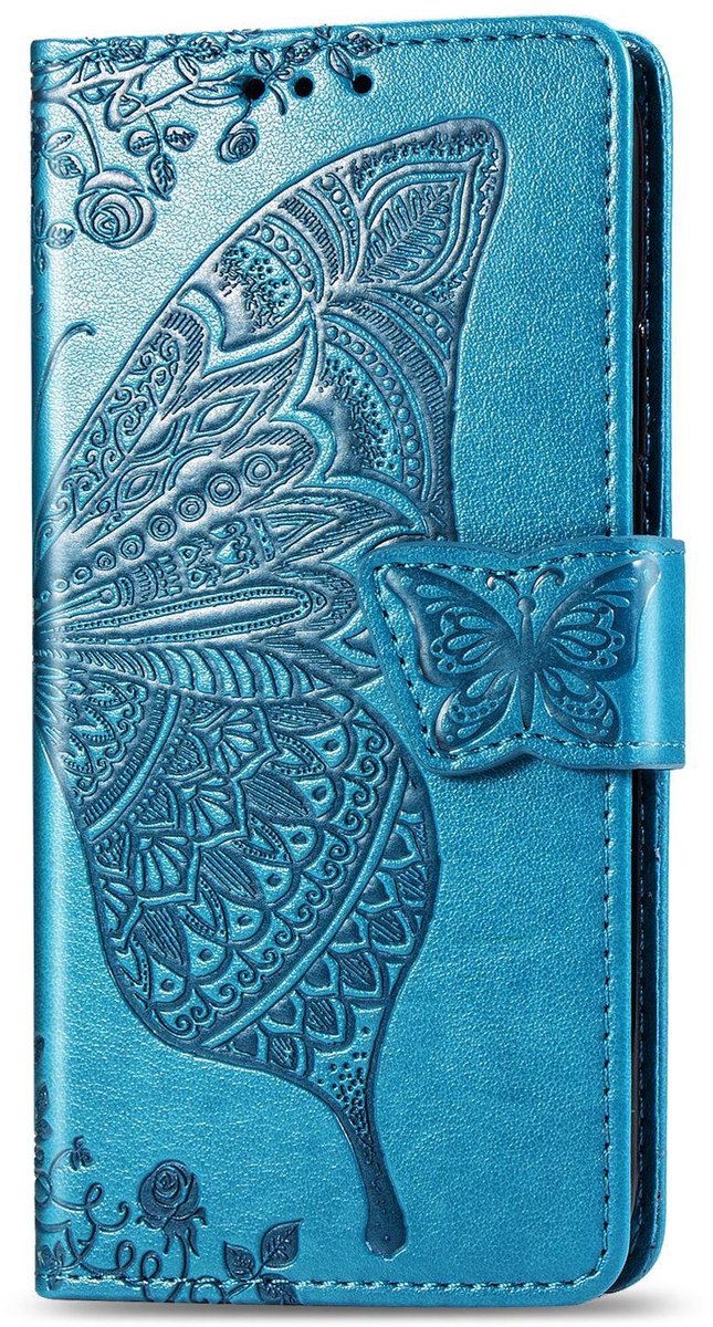 Mobigear Telefoonhoesje geschikt voor Apple iPhone 16e Hoesje | Mobigear Butterfly Bookcase Portemonnee | Pasjeshouder voor 3 Pasjes | Telefoonhoesje voor Pinpas / OV Kaart / Rijbewijs - Blauw