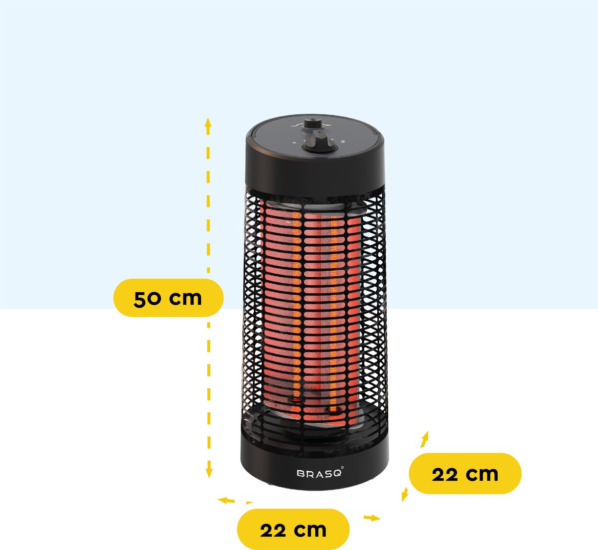 BRASQ Elektrische Terrasverwarmer staand – Tafelmodel - 1200 watt - 2 Warmtestanden – met Zwenkfunctie - Infrarood Heater – Spatwaterdicht - Verwarming Voor Binnen en Buiten - Zwart – foto 7
