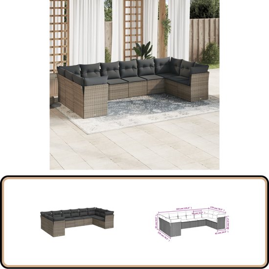 vidaXL Salon de jardin 10 pièces Grijs avec coussins