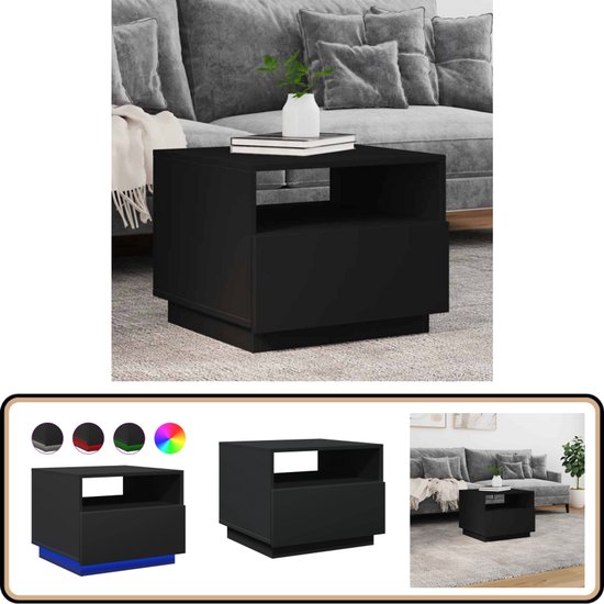 vidaXL Salontafel avec éclairage LED- Table basse moderne Zwart - Siècle des Lumières LED - Table basse - Table d'appoint - Table TV