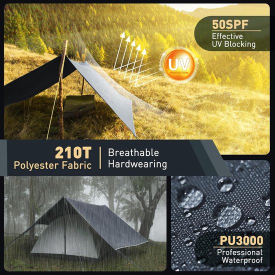 Ultraleichtes VOSOIR Tarp 3x4M Wasserdicht mit Zubehör für Camping