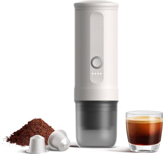 ICARE 3-in-1 Draagbare Espressomachine, 20BAR Druk, 92°C Extractie, 7500mAh, USB/Auto-lading, voor Koffiepoeder & Capsules (Zilver