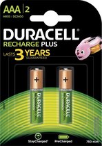 Duracell Recharge Plus AAA, Batterie rechargeable, AAA, Hybrides nickel-métal (NiMH), 1,2 V, 2 pièce(s), 750 mAh