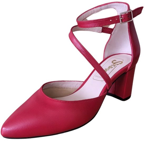Stravers - Escarpins Elegant à bride cheville et talon carré - Rouge - Taille 44 - Escarpins femme grande taille