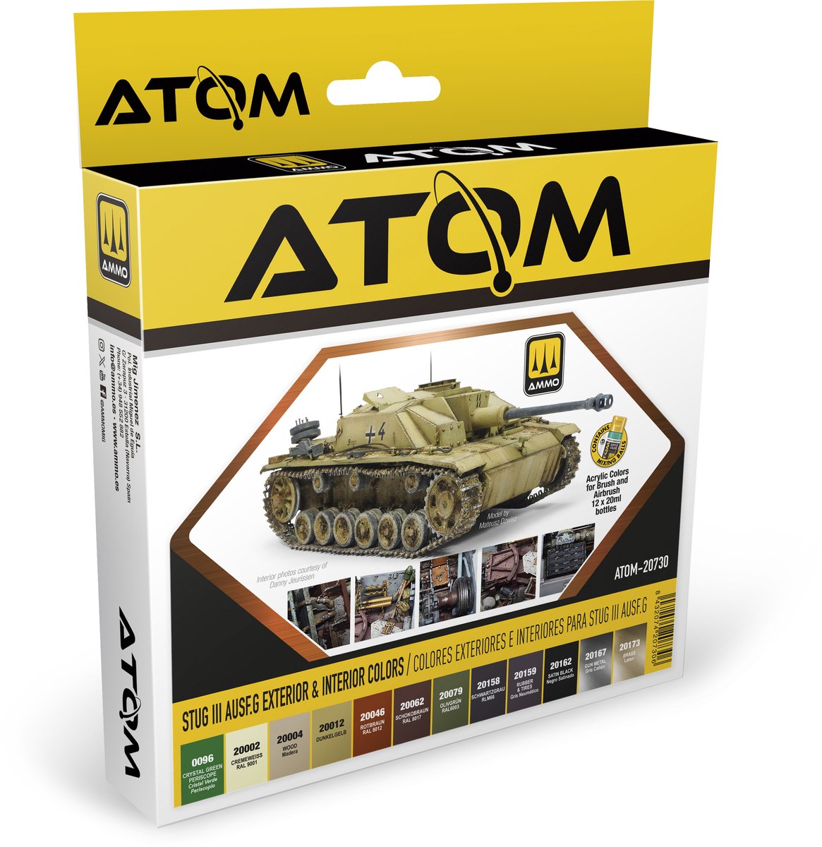 AMMO by Mig Jimenez Hobbyverf Acrylverf - MIG 20730 ATOM - StugIII Ausf.G Exterieur - Interieur Militaire Kleuren - Acryl Set 12x20ml Verf set - 12x 20 ml