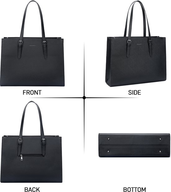 Eleganci - Sac d'école - Sac de travail - Sac de bureau - Sac pour femme avec fermeture éclair - Sac à bandoulière - Sac à main - Sac pour ordinateur portable - Convient pour A4 - Zwart