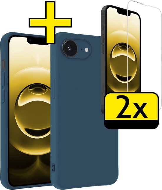 Coque en Siliconen pour iPhone 16 avec 2 films de protection d'écran - Coque en Siliconen pour iPhone 16 - Bleu foncé