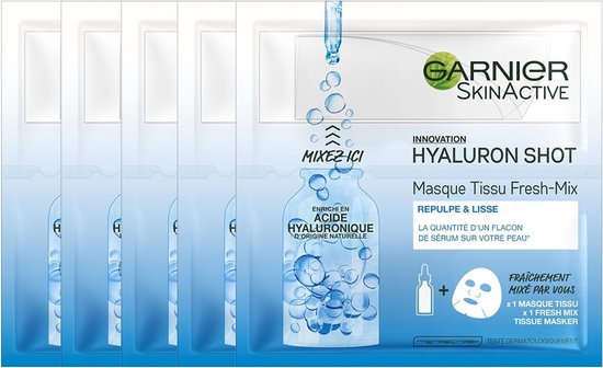 Garnier - SkinActive Fresh-Mix Hyaluronzuur masker - 5 Stuks - Intense Hydratatie - Voordeelverpakking - Garnier