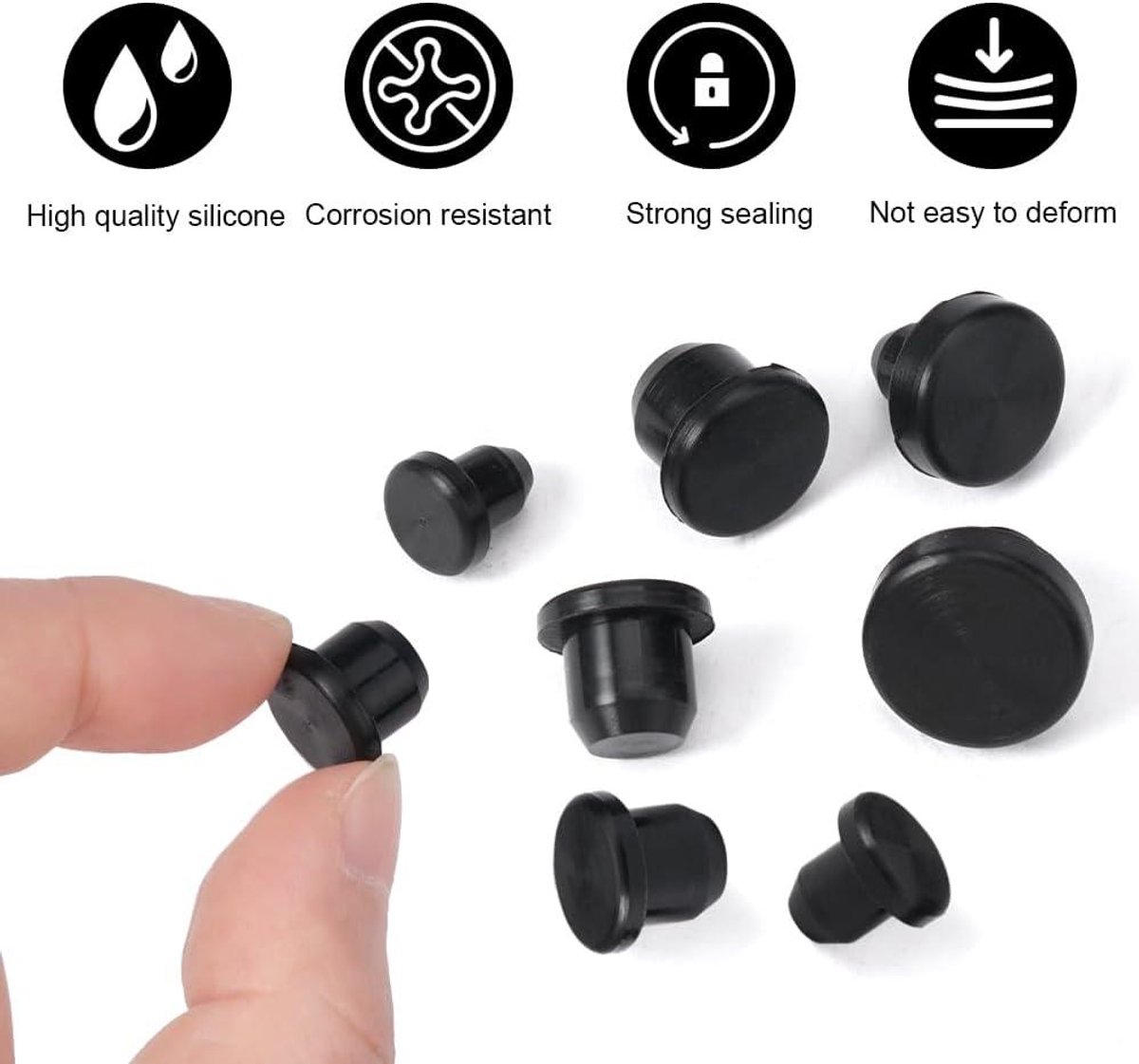 50 Zwarte Siliconen Stopdopjes – 5 Maten (3,8–9 Mm) – Flexibel, Waterdicht, Voor Flessen En Buizen