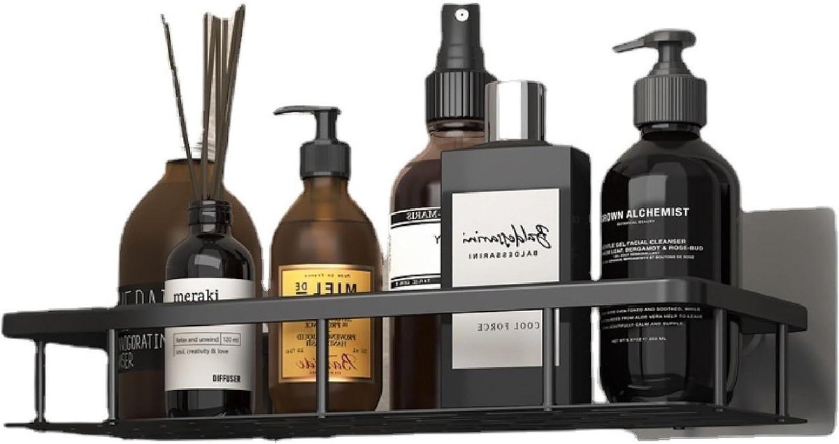 Muur badkamerrek roestvrij shampoo douchegel houder doucheplank zonder boren - zwart aluminium