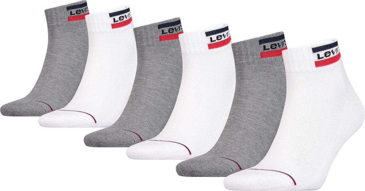 6 paar Levis Mid Cut SPRTWR LOGO unisex sokken kousen 701220482 Grijs