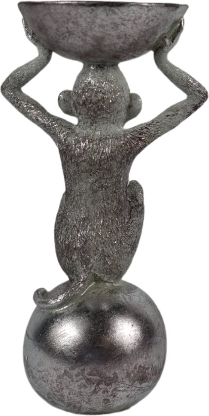 Statue singe couleur argent 26 cm - Statue décorative - Polyrésine - Couleur argent - Pour poser sur une table, une commode ou un bureau