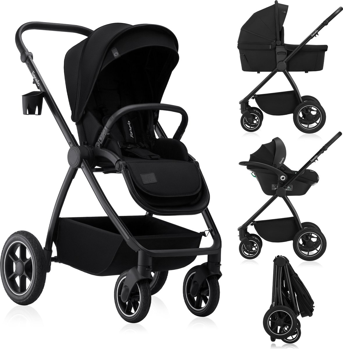Lionelo Meril 3in1 Kinderwagen - Buggy – XL Reiswieg, Wandelwagen & ADAC-gecertificeerd Autostoeltje – All-Terrain Wielen – Compleet Accessoireset – UPF50+ - Lionelo - €399,99