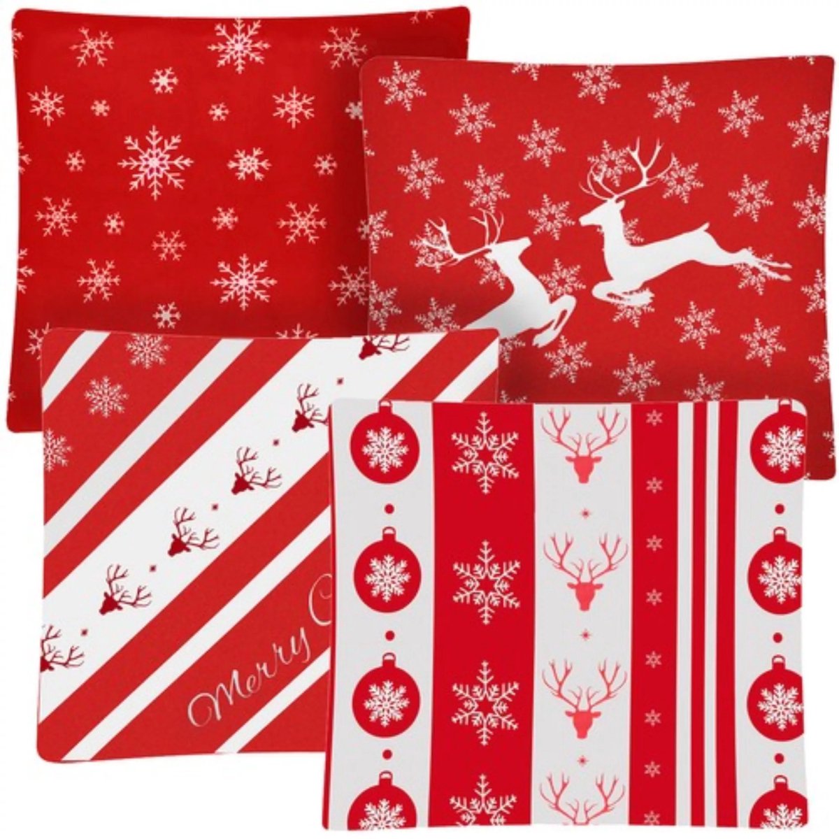 Ruhhy Kerst Kussenhoezen Set – 4 Stuks, Fluwelen Afwerking, 45x45 cm – Perfect voor Feestelijke Decoratie rood, wit