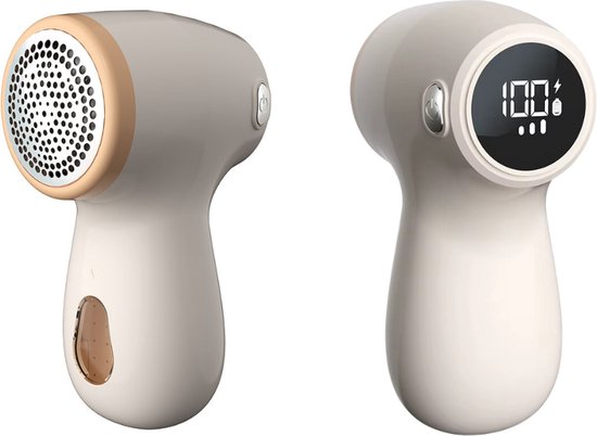 Livista® Schattige Crème-Witte Pluizentondeuse - Slimme Digitale Display - Scheren en Zuigen in Eén - Efficiënt Scheren met 6-Bladige Kop - USB Oplaadbaar - Draagbaar Ontwerp