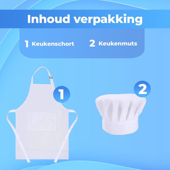 Inhoud verpakking: 1 keukenschort, 1 koksmuts