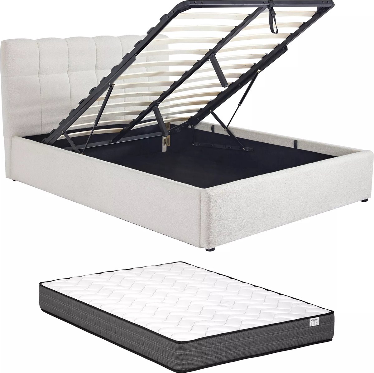 Vente-unique Bed met opbergruimte stof wit 140 x 190 cm