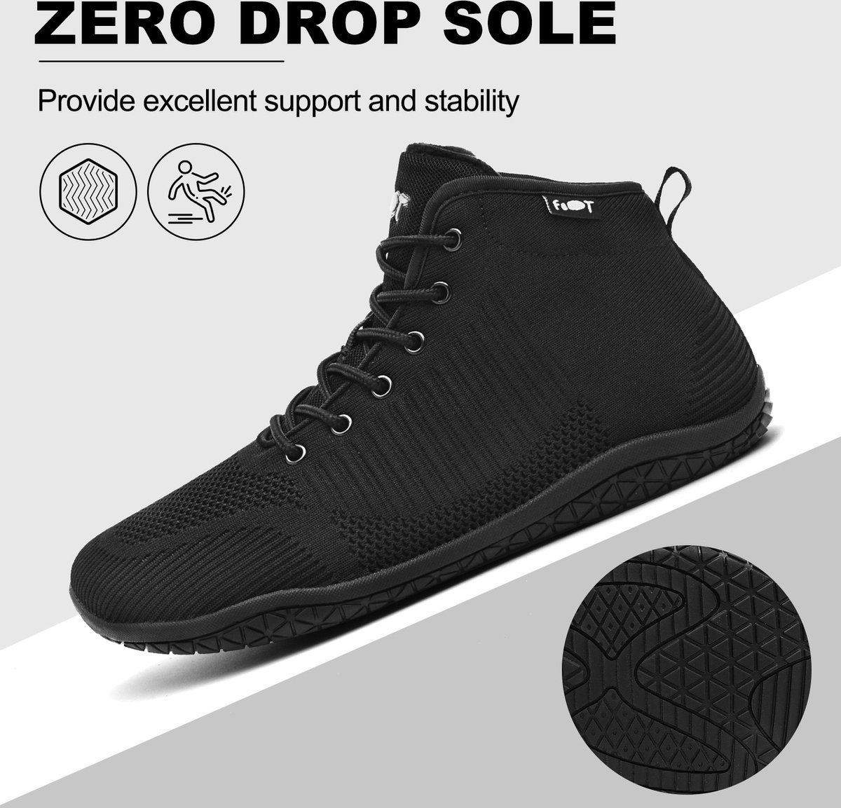 Geweo Barefoot Laarzen Heren Dames Barefoot Schoenen Lichte Minimalistische schoenen met een Brede Neus Wandelschoenen Zero-Drop Zolen Warme Pluche Voering Unisex Zwart 39EU