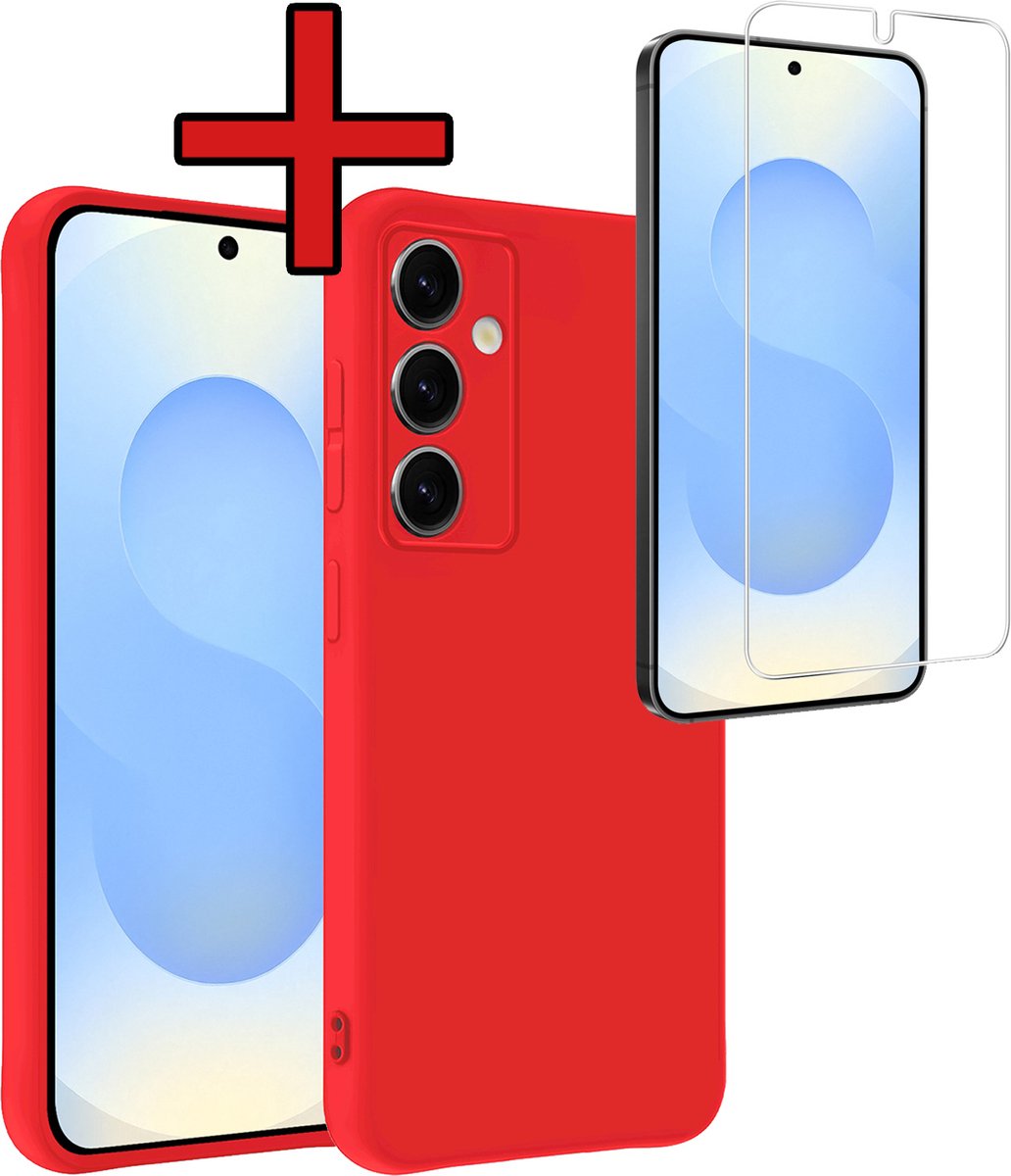 Hoesje - Met Screenprotector - Geschikt voor Samsung Galaxy S25 Plus - Sterk & Shockproof - Telefoon Hoes - Back Cover - Siliconen Case - Telefoonhoes - Rood