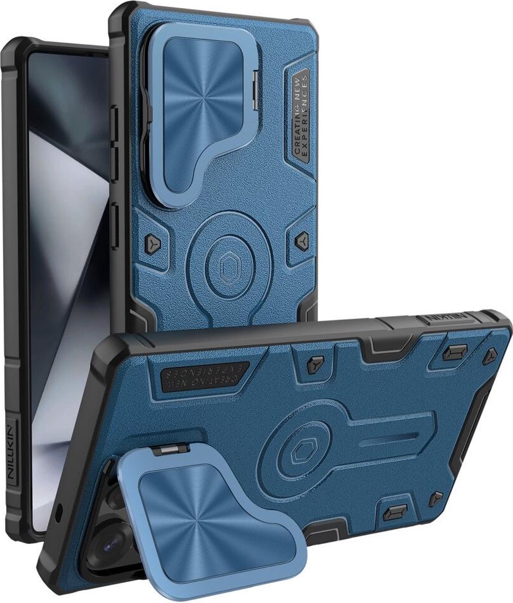 Nillkin CamShield Armor Prop Magnetic - Hoesje Geschikt voor Samsung Galaxy S25 Ultra - Compatibel met MagSafe en Qi2 - Back Cover met Camera Bescherming / Standaard - Blauw