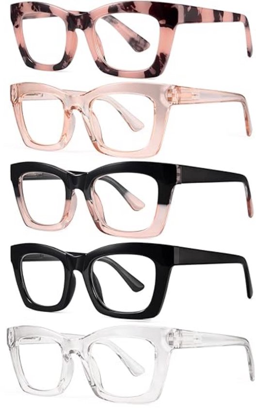 XYZ Eyewear Set de 5 Lunettes de lecture +1,00 € - Femme - Homme - Lunettes de lecture - Trendy - Lunettes de lecture - Lunettes de lecture avec correction - Valeur - Groot monture - Avec correction +1,00 €