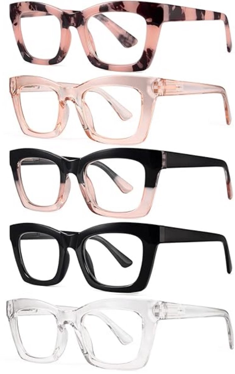 XYZ Eyewear Set van 5 Leesbrillen +1.00 - Dames - Heren - Leesbrillen - Trendy - Lees bril - Leesbril met sterkte - Voordeel - Groot Montuur - Met sterkte +1.00