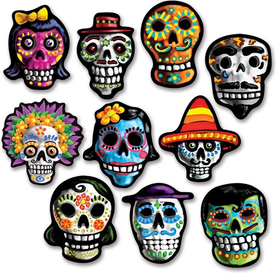 360° Degrees Dia de Los Muertos versiering - Mexicaanse doodskoppen - 10 stuks