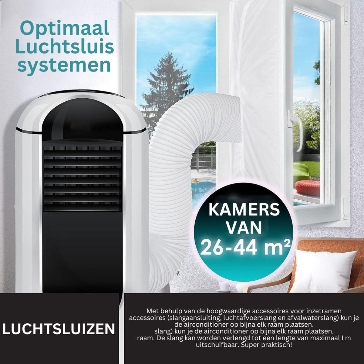 Afbeelding 3 van ApexArte® Mobiele Airco - Airconditioning - Ventilatoren - Airco Zonder Afvoerslang - Wit en Zwart