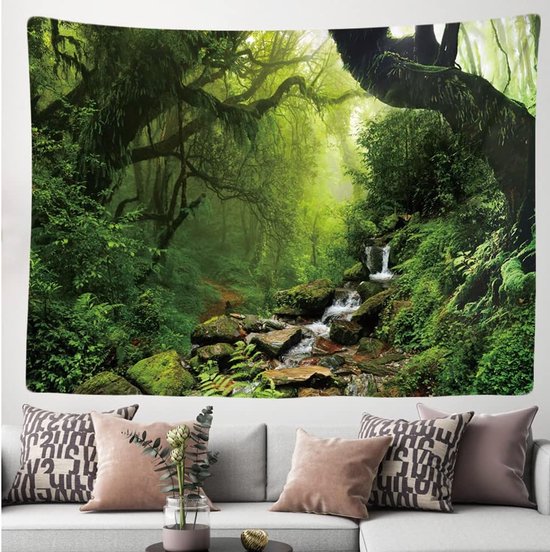 Ulticool - Regenwoud Natuur Eco Planten Waterval - Wandkleed 200x150 cm voor Binnen - Groot wandtapijt - Poster - Bos Boom Groen Wanddecoratie Hout Natuurlijk Hangdecoratie Decoratie Hangend - Gadgets Mannen Vrouw