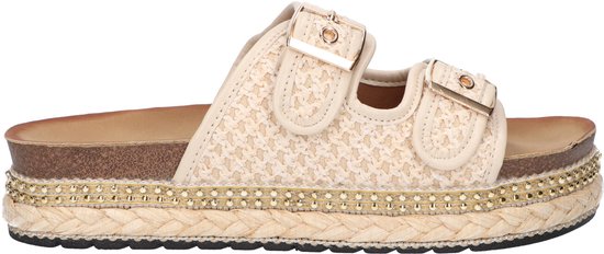 La Strada Platform Slipper Beige Textiel - Damesschoenen - Maat - 39