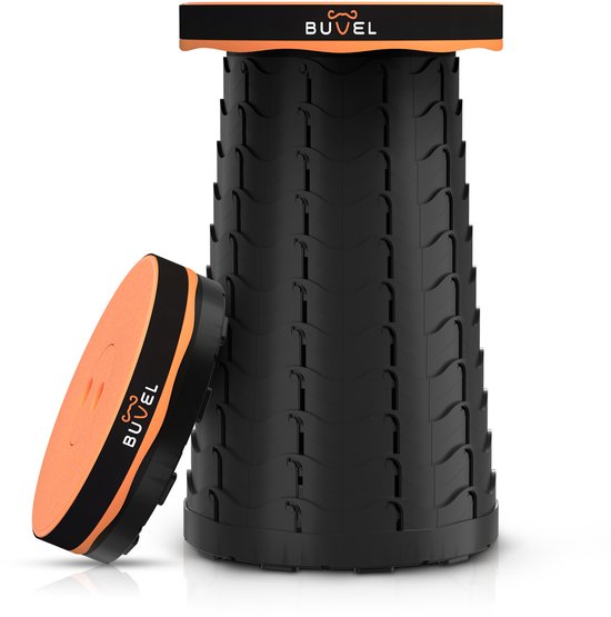 Buvel® Opvouwbare kruk - Kruk - Krukje - Campingstoel - Inklapbaar - Telescopisch - Visstoel - Voetensteun - Rond oranje
