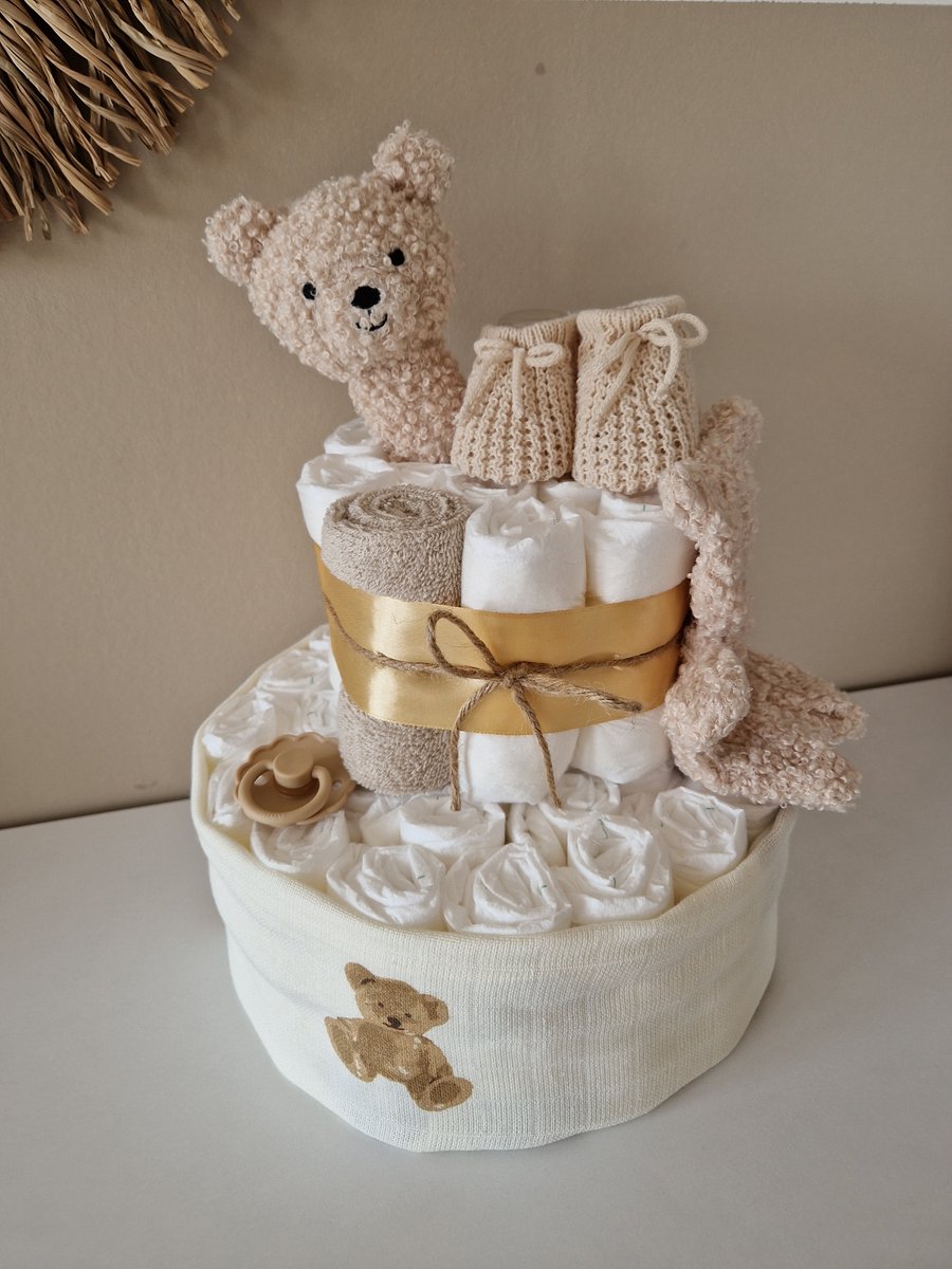 Luiertaart Teddy Bear Jollein Naturel, neutraal - babyshower - kraamcadeau