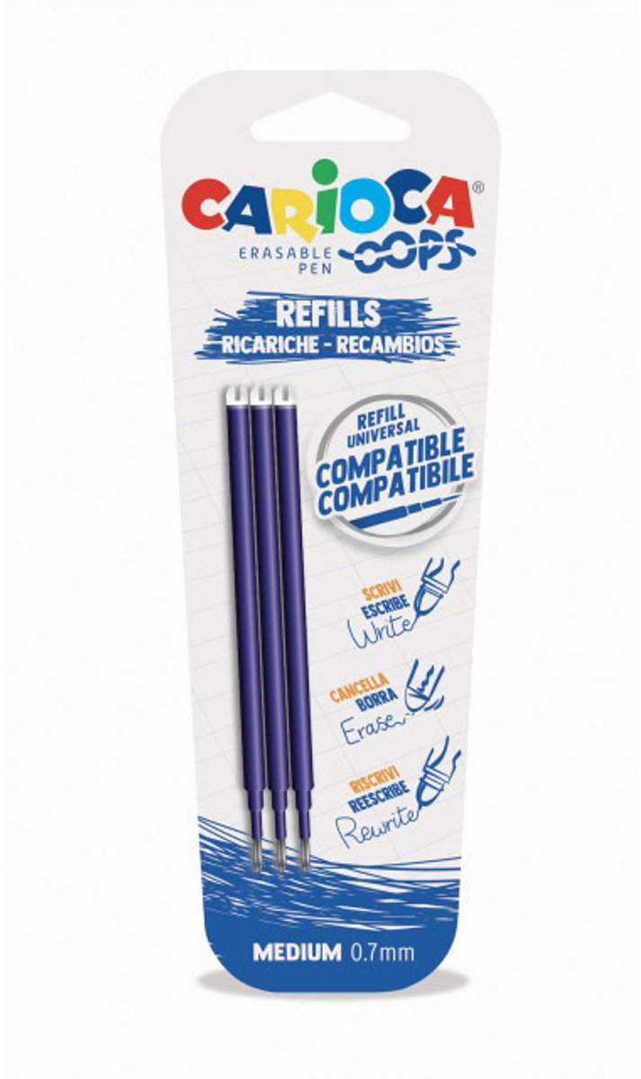 Carioca Oops navulling, medium, blauw, blister van 3 stuks