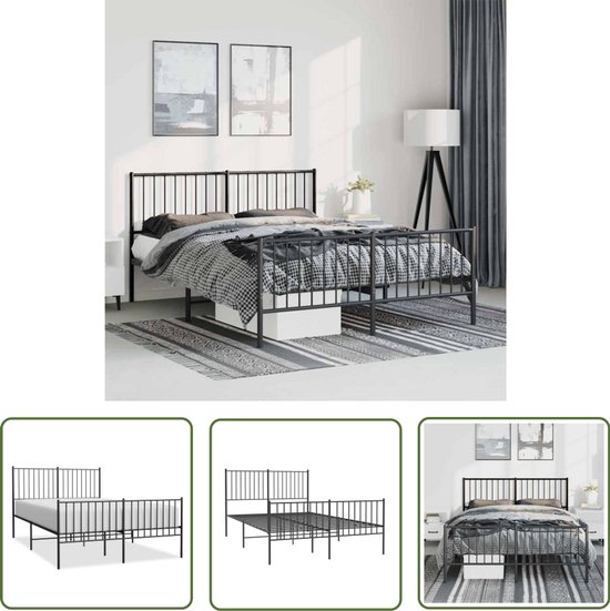 The Living Store Cadre de lit Elegant Zwart - 196x142x90,5 cm - Acier Robuste