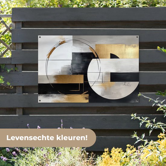 Tuinposter 120x80 cm - Tuindecoratie Abstract - Goud - Zilver - Vormen - Aesthetic - Poster voor in de tuin - Buiten decoratie - Schutting tuinschilderij - Tuindoek muurdecoratie - Wanddecoratie balkondoek