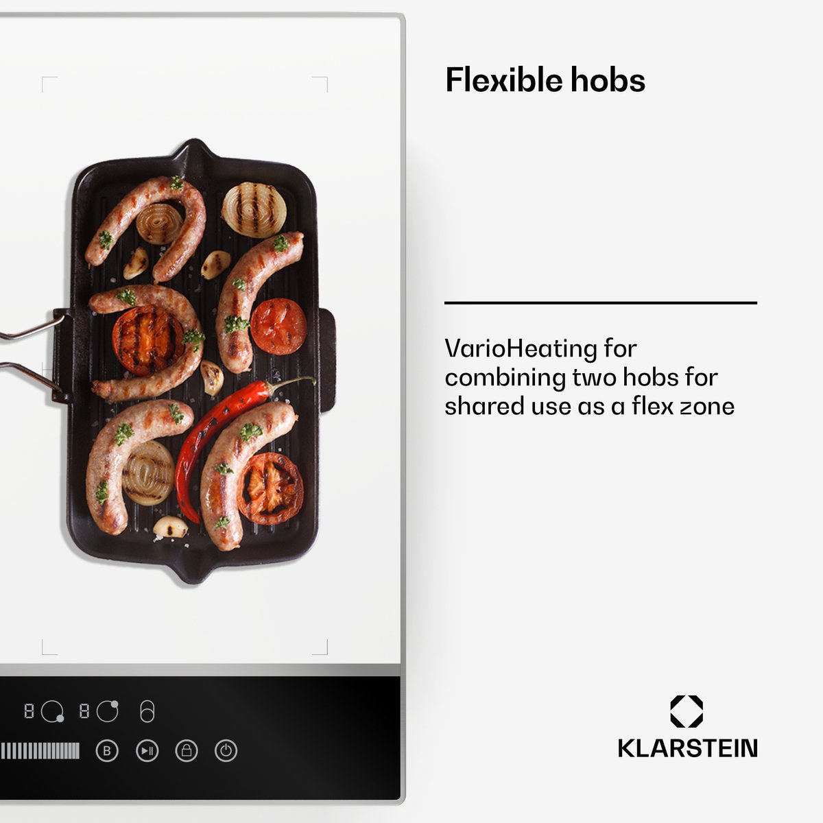 Klarstein DualTone Flex Inductiekookplaat - 4-zones inductiekookplaat, 7200 W, Flex-zones, Schuifregelaar & timer, Thermoboost, Wit, Aluminium frame, 59 cm design