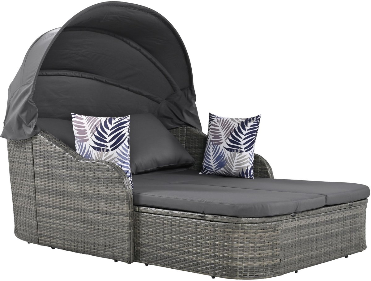 Merax Luxe Tuin Loungeset - Tuinset met Verstelbare Luifel - PE Rattan Tuinstoel met Kussens - Weerbestendige Ligstoel - Grijs