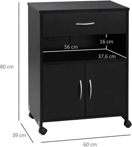 Mobiele kast voor printer - Zwart - 60x39x80 cm - Bol