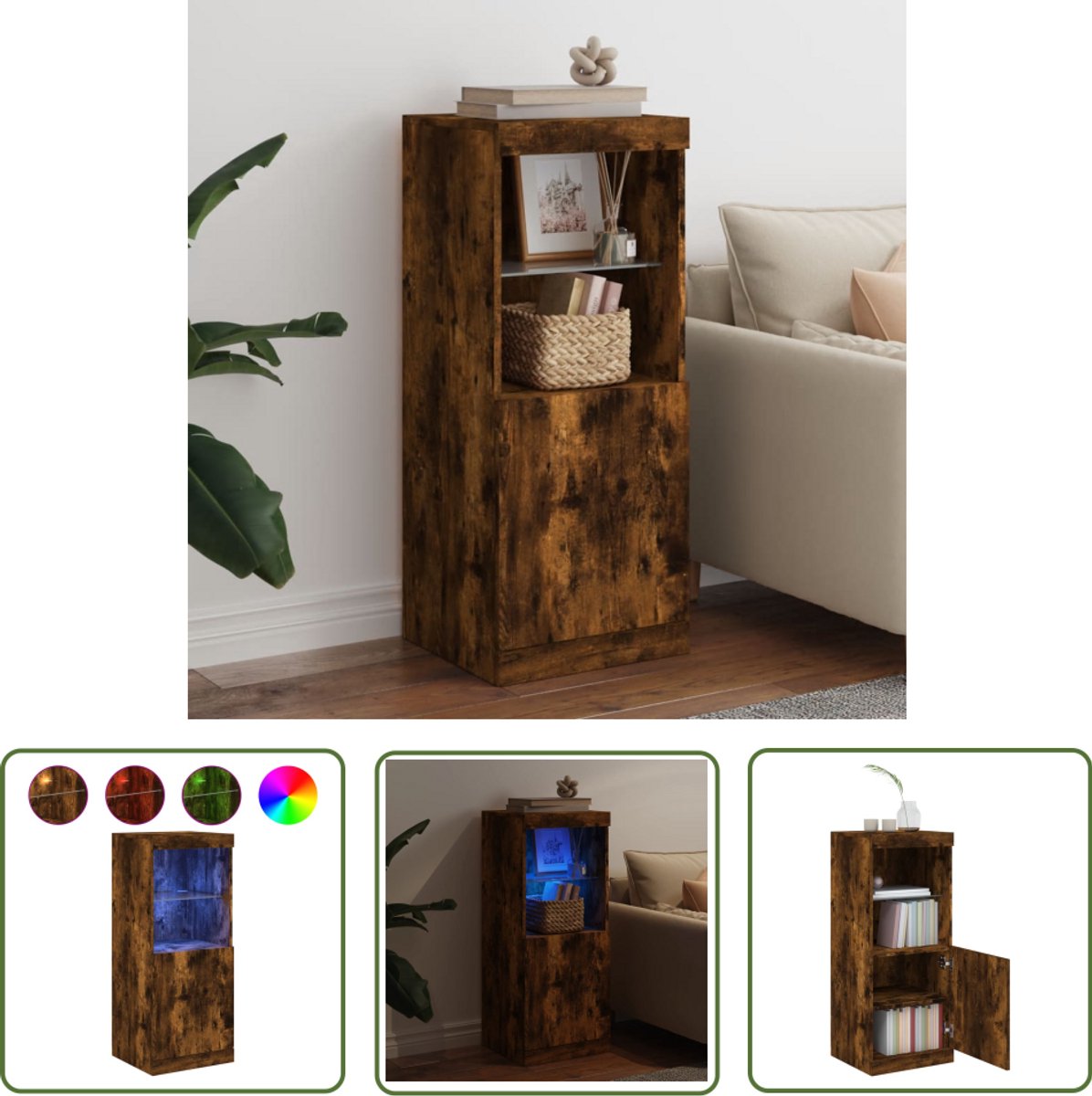 Dressoir met LED-verlichting 41x37x67 cm artisanaal eiken Dressoir met LED-verlichting 41x37x67 cm artisanaal eiken