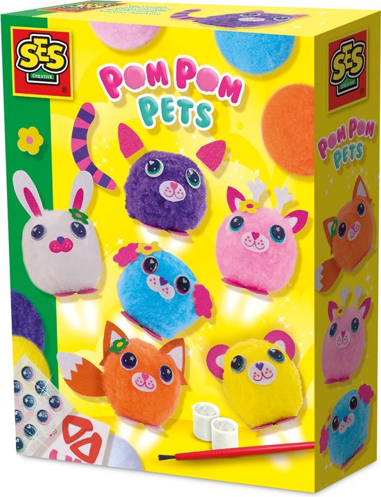 SES Creative Pompon Vrienden - Creatieve Knutselset voor Kinderen vanaf 3 Jaar - Maak schattige dieren met pompons, vilt en lijm - Perfect voor knutselplezier