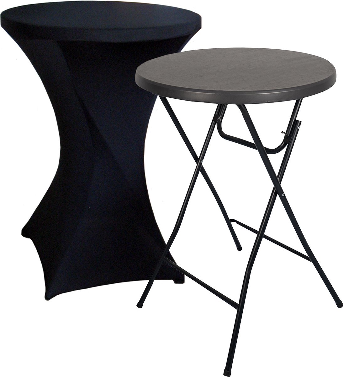 Brasq Statafel Zwart – Ø80 x 110 cm – Staantafel – Partytafel – Bartafel – Inclusief Zwarte Statafelrok – Voor Binnen en Buiten – Vouwtafel – Inklapbaar – Kunststof en Metaal