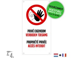 Pictogram/ bord Dibond + boorgaten | "Privé eigendom, verboden toegang - Propriété privée, accès interdit" | 20 x 40 cm | Duurzaam | Urbex | Ongewenst bezoek | Nederlands/ Frans | Roestvrij | 1 stuk