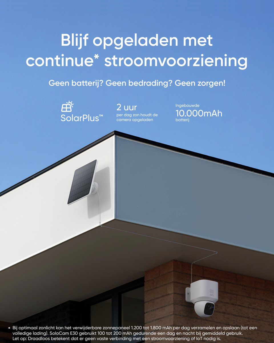 Afbeelding 2 van eufy Security Solo Camera E30 – SoloCam - 2K HD-resolutie – 360° Pan & 70° Tilt – AI Auto Lock en Tracking – Zonne-energie met SolarPlus™ Technologie – Geen Abonnementskosten – Draadloze Beveiligingscamera