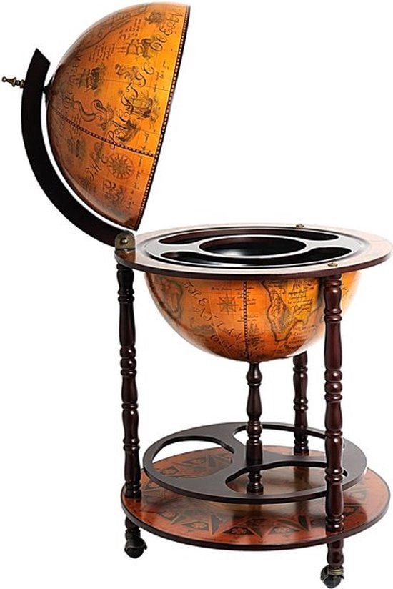 Meuble bar - Casier à vin - Globe - Desserte de cuisine - Cave à vin - Chariot de service - 119 x 29 x 72cm - Porte bouteille de vin - Porte verre à vin - Marron foncé